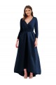 Long Sleeves V-Neck Spandex Dark Navy Long High Low Plus Size Evening Dress Canada for Sale