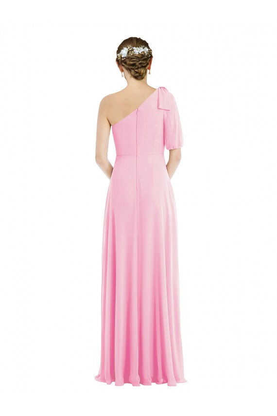 Sleeveless One Shoulder Soft Chiffon Barely Pink Long Semi Formal Evening Dress Canada for Sale