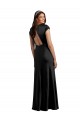 Cap Sleeves V-Neck Stretch Satin Black Long Formal Evening Dress Canada for Sale