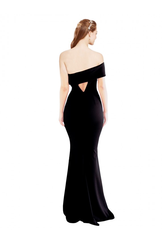 Sleeveless One Shoulder Stretch Crepe Black Long Formal Evening Dress Canada for Sale