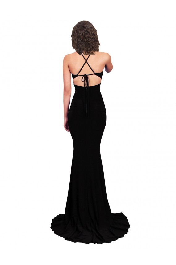 Sleeveless V-Neck Spandex Black Long Formal Evening Dress Canada for Sale