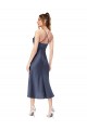 Sleeveless Cowl Neck Silky Satin Black Midi Length High Low Evening Dress Canada for Sale