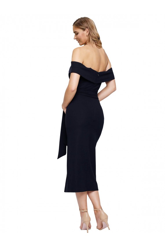 Sleeveless Square Neck Stretch Crepe Black Midi Length Formal Evening Dress Canada for Sale