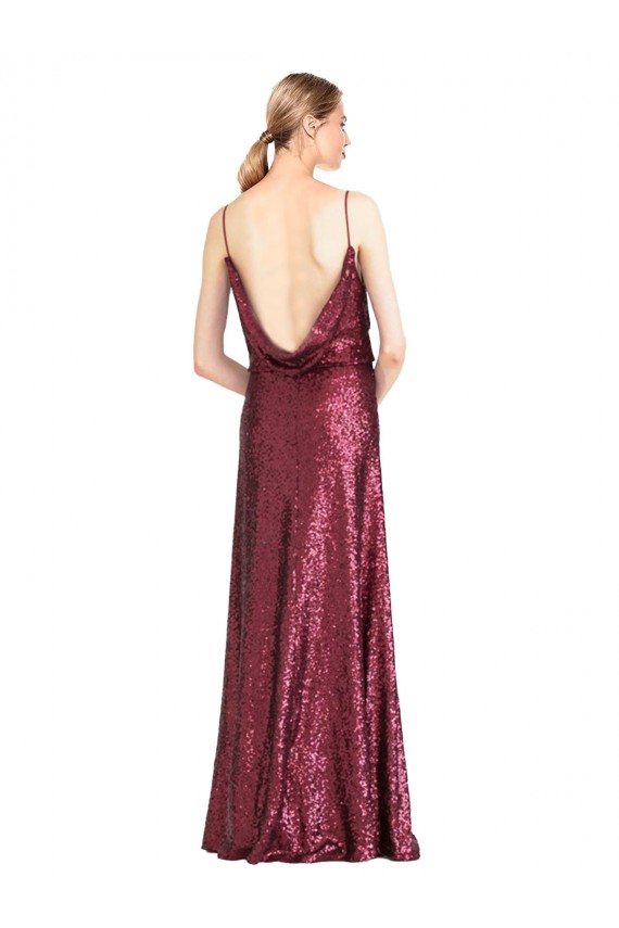 Sleeveless High Neck Sequin Burgundy Long Formal Evening Dress Canada for Sale