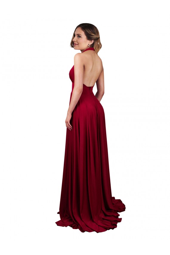 Sleeveless V-Neck Spandex Burgundy Long Black Tie Evening Dress Canada for Sale