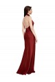 Sleeveless Halter Neck Stretch Satin Burgundy Long Black Tie Evening Dress Canada for Sale