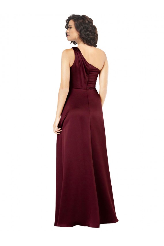 Sleeveless One Shoulder Silky Satin Burgundy Long Formal Evening Dress Canada for Sale