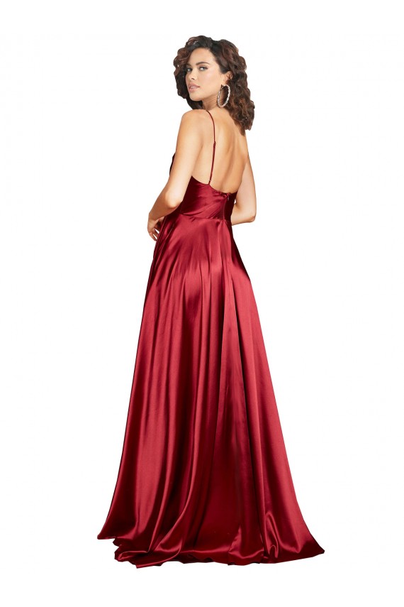 Sleeveless Cowl Neck Silky Satin Burgundy Long Black Tie Evening Gown Canada for Sale