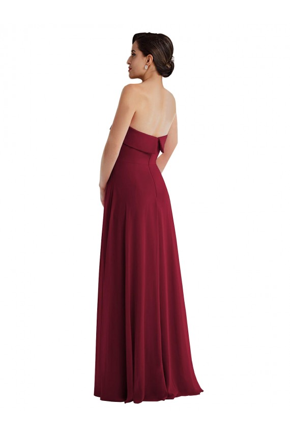 Sleeveless Strapless Soft Chiffon Burgundy Long Formal Evening Gown Canada for Sale