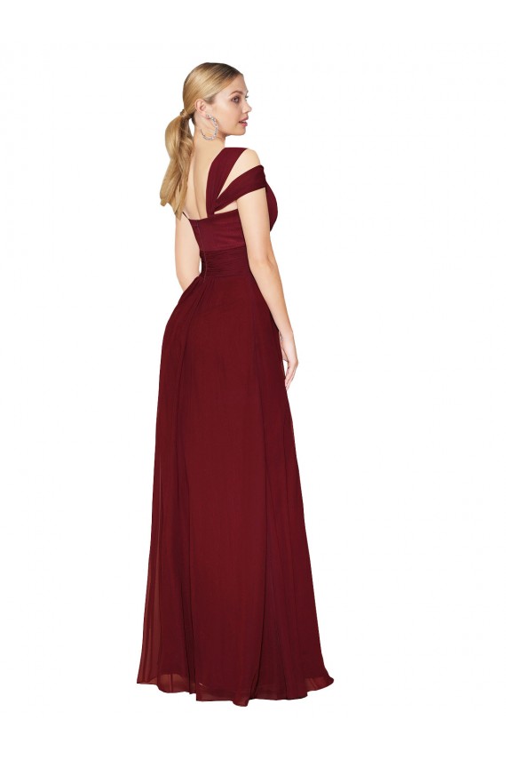 Sleeveless High Neck Soft Chiffon Burgundy Long Formal Evening Dress Canada for Sale