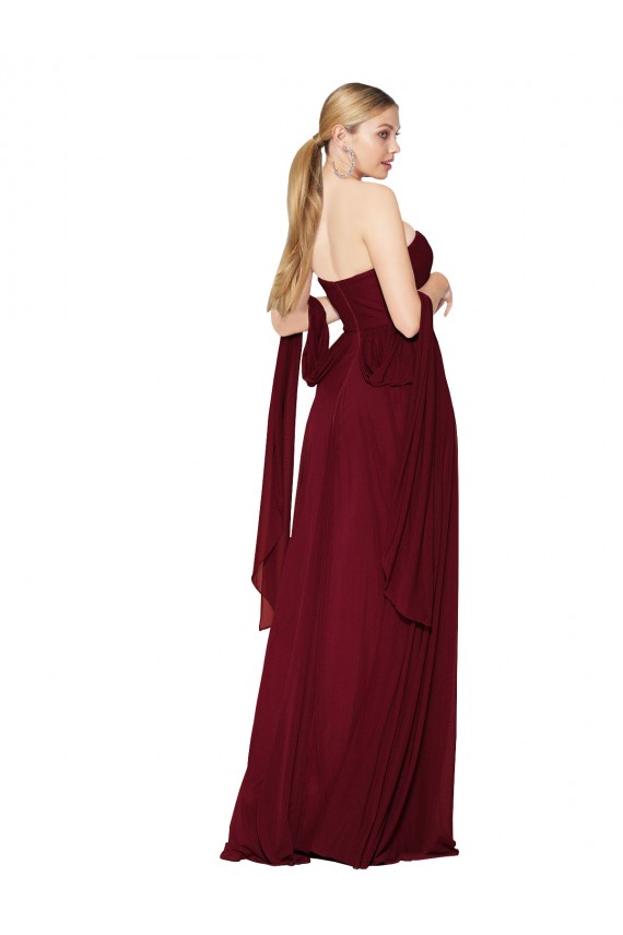 Sleeveless Strapless Soft Chiffon Burgundy Long Formal Evening Dress Canada for Sale