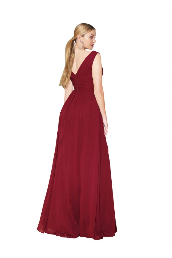Sleeveless High Neck Soft Chiffon Burgundy Long Black Tie Evening Dress Canada for Sale