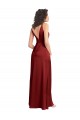 Sleeveless V-Neck Stretch Satin Burgundy Long Formal Dress Canada for Sale