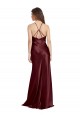 Sleeveless V-Neck Stretch Satin Burgundy Gold Long Formal Evening Dress Canada for Sale