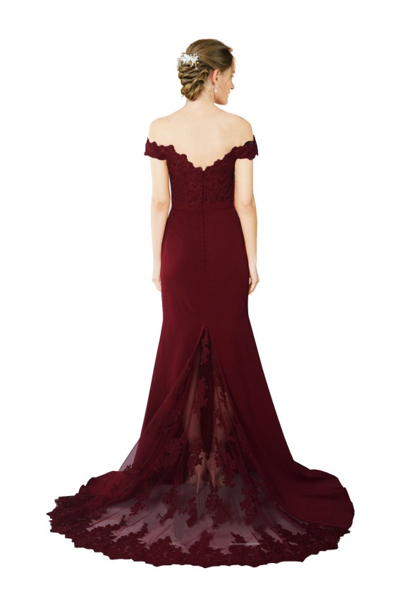 Sleeveless Sweetheart Stretch Crepe & Lace Burgundy Gold Sweep Train Formal Evening Dress Canada for Sale