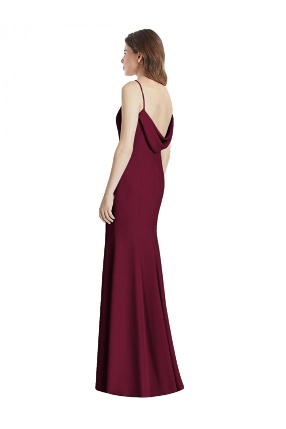 Sleeveless Bateau Neck Stretch Crepe Burgundy Gold Long Semi Formal Evening Dress Canada for Sale