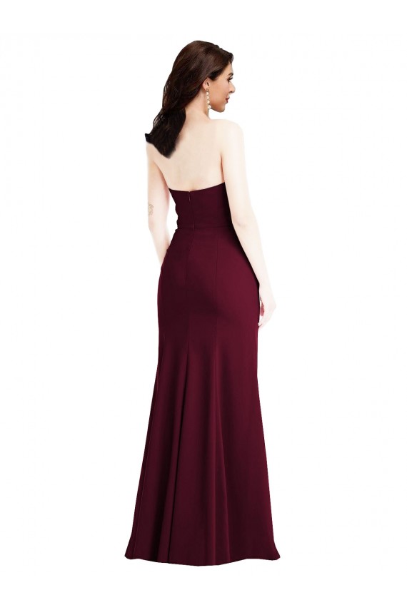 Sleeveless Strapless Stretch Crepe Burgundy Gold Long Semi Formal Evening Dress Canada for Sale