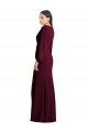 Puff Sleeves V-Neck Stretch Crepe Burgundy Gold Long Semi Formal Evening Dress Canada for Sale