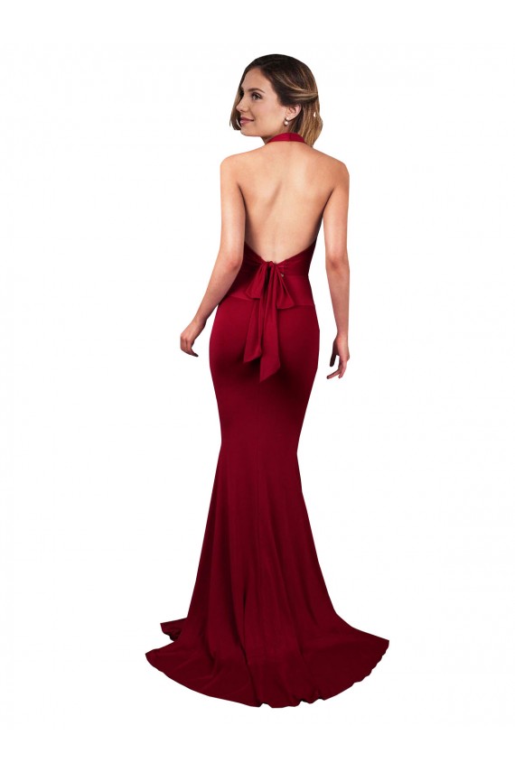 Sleeveless V-Neck Spandex Burgundy Long Formal Evening Dress Canada for Sale