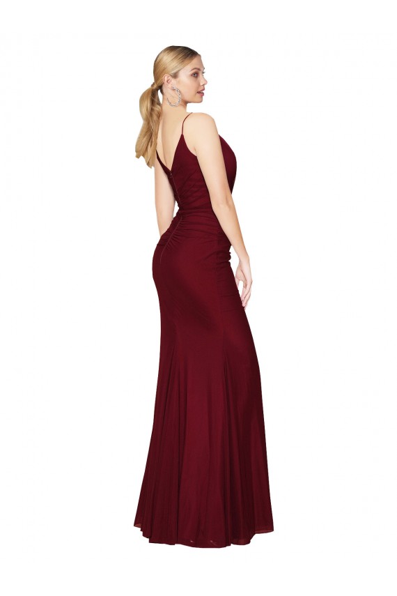 Sleeveless High Neck Soft Chiffon Burgundy Mermaid Long Formal Evening Dress Canada for Sale