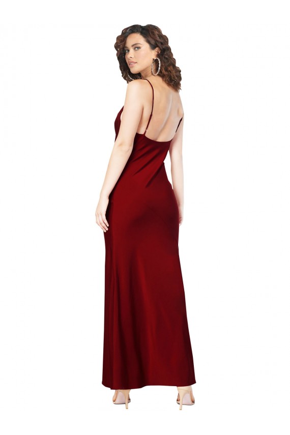 Sleeveless Cowl Neck Silky Satin Burgundy Long Black Tie Evening Dress Canada for Sale