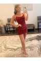 Sleeveless Spaghetti Straps Velvet Sequin Burgundy Short Evening Dress Canada for Sale
