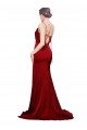 Sleeveless Cowl Neck Stretch Satin Burgundy Sweep Train Black Tie Evening Dress Canada for Sale