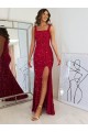 Sleeveless Square Neck Velvet Sequin Burgundy Long Evening Dress Canada for Sale