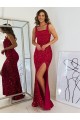 Sleeveless Square Neck Velvet Sequin Burgundy Long Evening Dress Canada for Sale