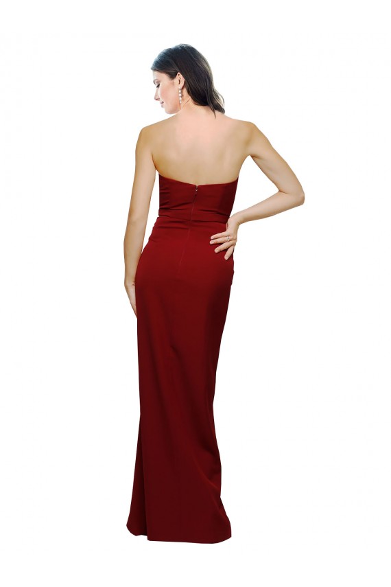 Sleeveless Sweetheart Stretch Crepe Burgundy Long Evening Dress Canada for Sale