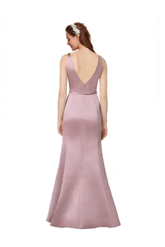 Sleeveless V-Neck Satin Burgundy Long Formal Evening Gown Canada for Sale