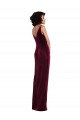 Sleeveless V-Neck Stretch Velvet Burgundy Long Semi Formal Evening Dress Canada for Sale