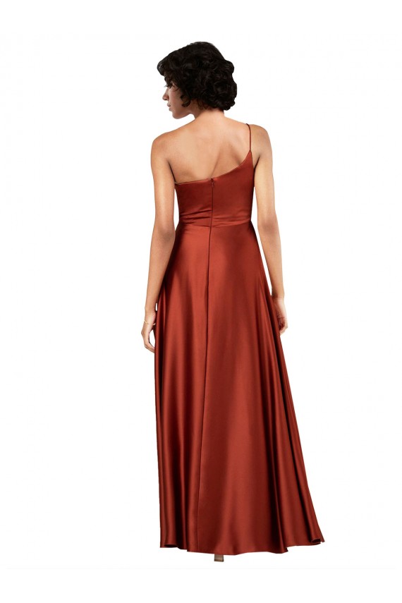 Sleeveless One Shoulder Silky Satin Burnt Orange Long Black Tie Evening Dress Canada for Sale