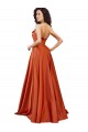 Sleeveless Round Neck Silky Satin Burnt Orange Sweep Train Formal Evening Dress Canada for Sale