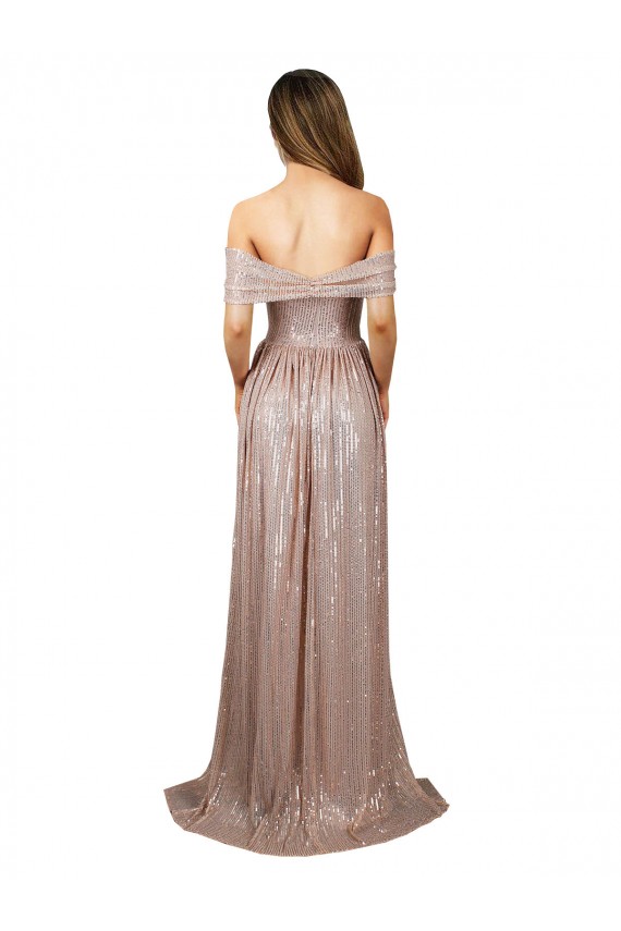 Sleeveless Strapless Sequin Champagne Long Formal Evening Dress Canada for Sale