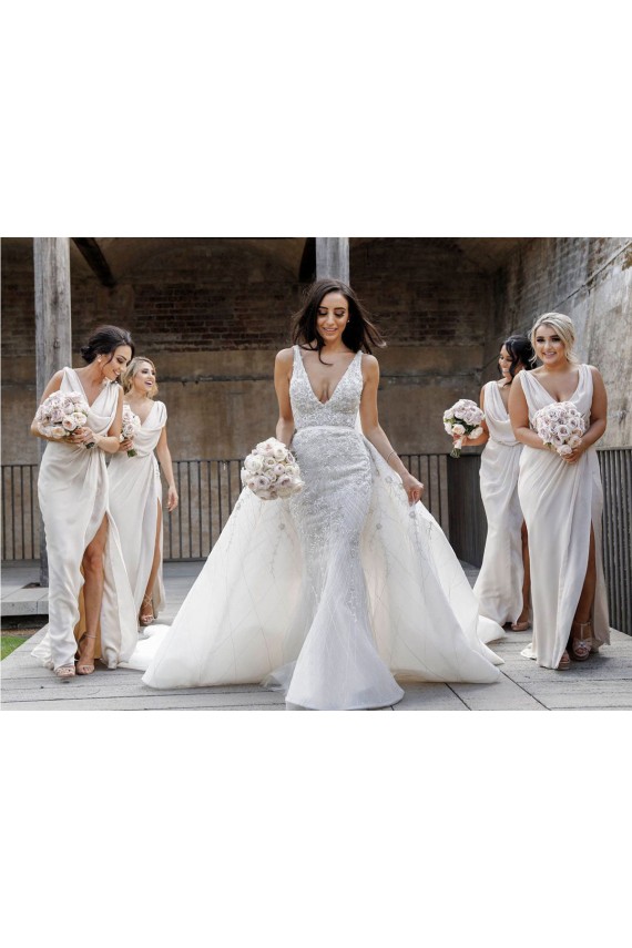Sleeveless V-Neck Soft Chiffon Champagne Long Evening Dress Canada for Sale