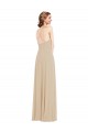 Sleeveless V-Neck Soft Chiffon Champagne Long Semi Formal Evening Dress Canada for Sale