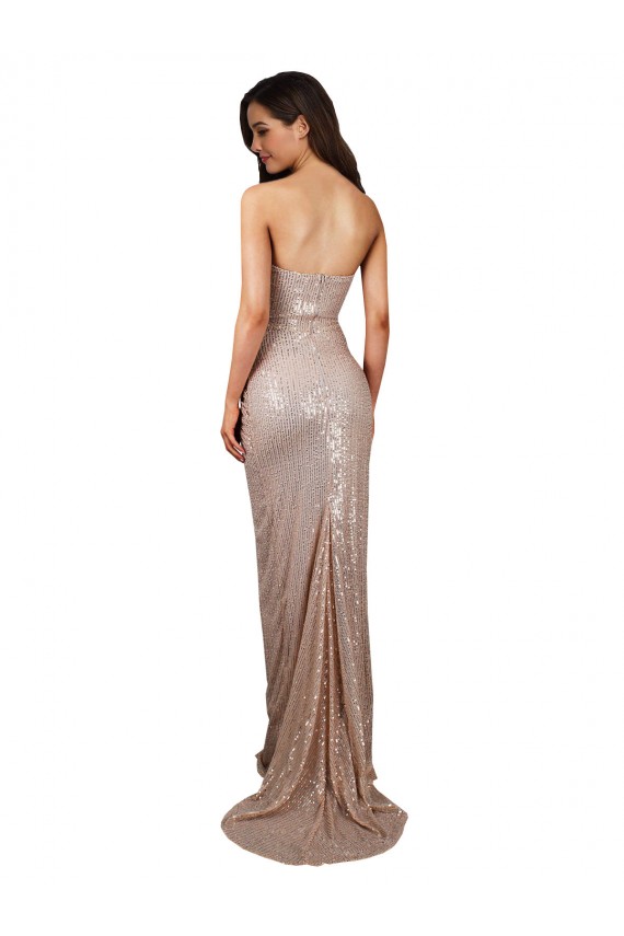Sleeveless Scoop Neck Sequin Champagne Long Formal Evening Dress Canada for Sale
