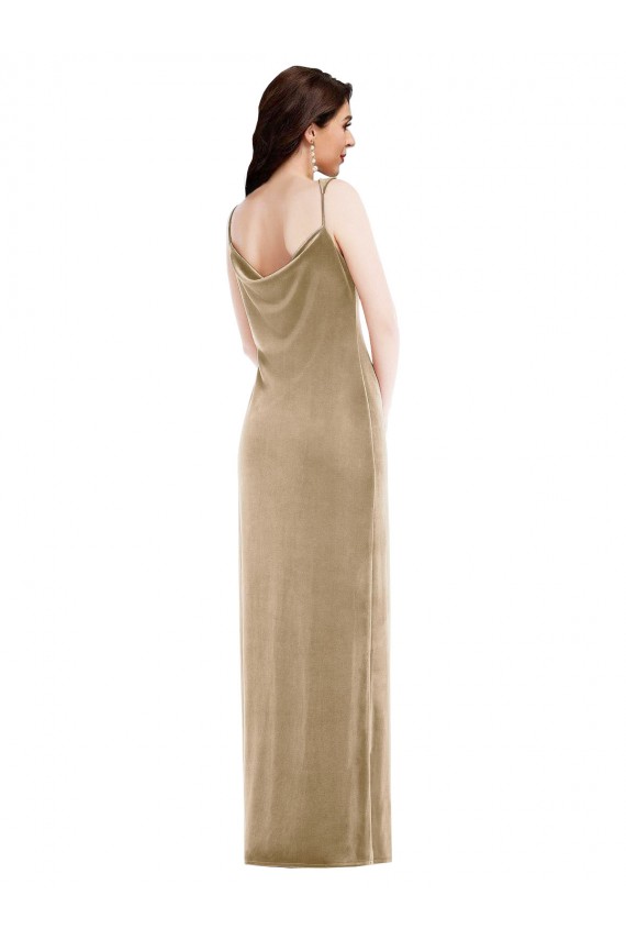 Sleeveless One Shoulder Stretch Velvet Champagne Long Black Tie Evening Dress Canada for Sale