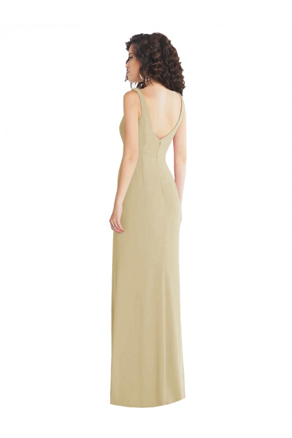 Sleeveless Square Neck Stretch Crepe Champagne Long Formal Evening Dress Canada for Sale