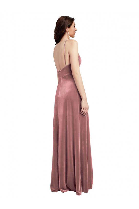 Sleeveless V-Neck Stretch Velvet Cinnamon Rose Long Formal Evening Dress Canada for Sale