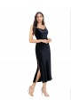 Sleeveless Cowl Neck Stretch Velvet Dark Navy Midi Length Formal Evening Dress Canada for Sale