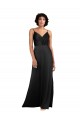 Sleeveless V-Neck Silky Satin Black Column Long Formal Evening Dress Canada for Sale