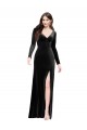 Long Sleeves V-Neck Stretch Velvet Black Long Formal Evening Dress Canada for Sale