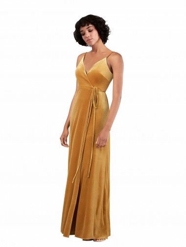 Sleeveless V-Neck Stretch Velvet Gold Long Black Tie Evening Dress Canada for Sale