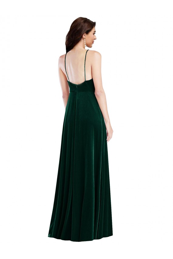 Sleeveless High Neck Stretch Velvet Dark Green Long Semi Formal Evening Dress Canada for Sale