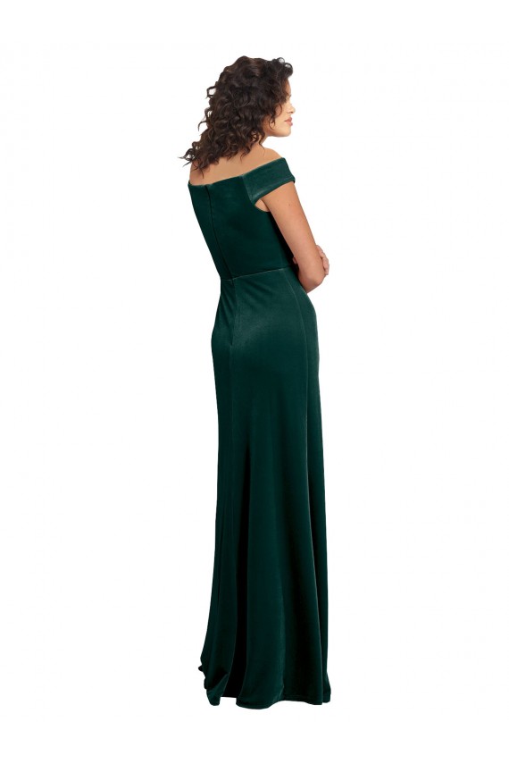 Cap Sleeves Square Neck Stretch Velvet Dark Green Long Formal Evening Dress Canada for Sale