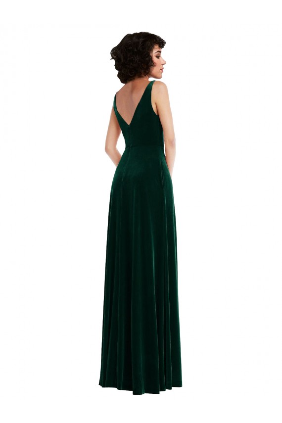 Sleeveless V-Neck Stretch Velvet Dark Green Long Evening Dress Canada for Sale