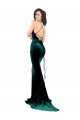 Sleeveless High Neck Stretch Velvet Dark Green Sweep Train Formal Evening Dress Canada for Sale