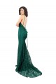 Sleeveless V-Neck Lace Dark Green Long Black Tie Evening Dress Canada for Sale